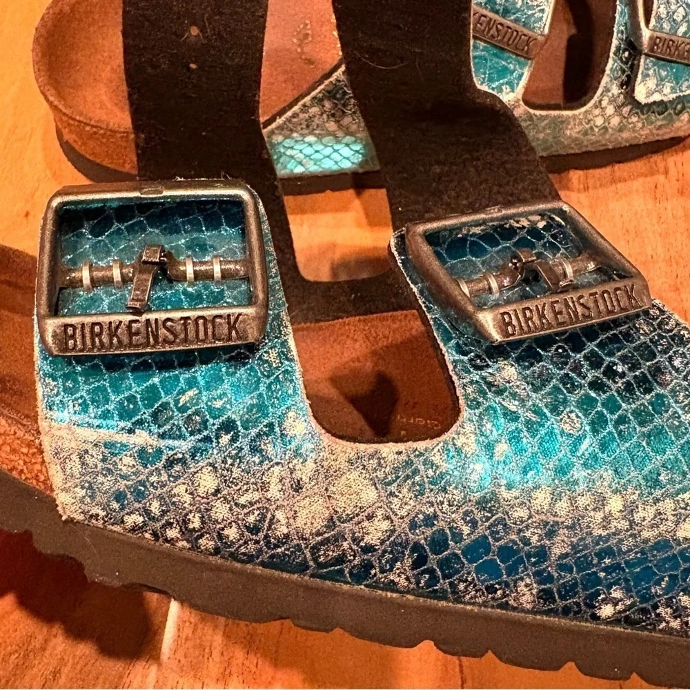 Birkenstock Classic Arizona Anaconda Women's Mules Turquoise Size 7 -7.5 - Picture 6 of 13